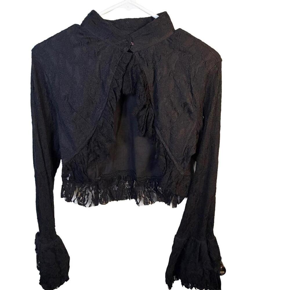 Burleska - Black Sheer Lace 2-Piece Top & Hooded Overlay - Size Large
